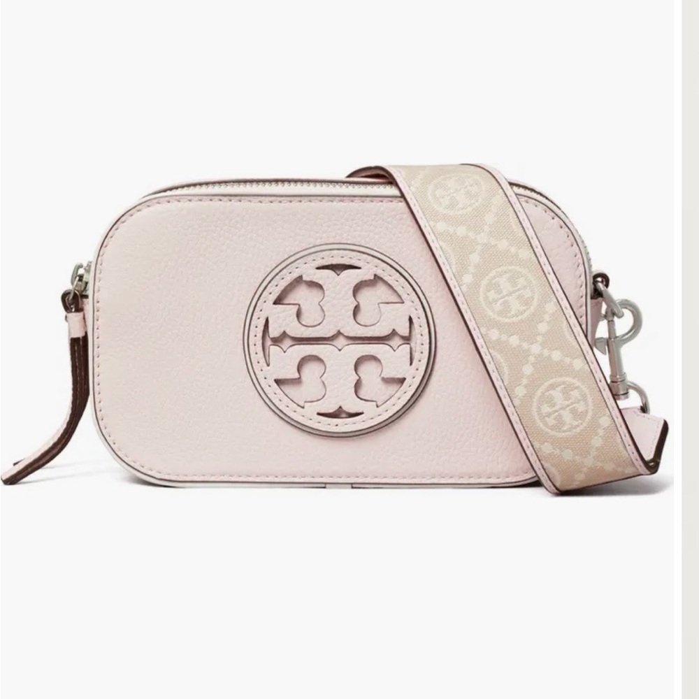 Tory Burch Blush Pink Logo Camera Crossbody with Signature Strap
